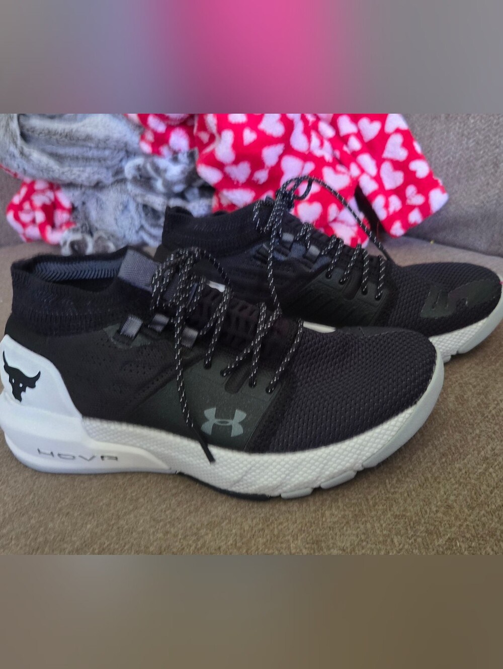 Under Armour Black and White HOVR Knit Trainers Project Rock 4.5Y